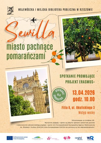 Grafika promująca spotkanie - Sewilla miasto pachnące pomarańczami